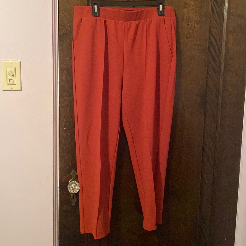 Loft Petite Pintucked Fluid Taper Pants Size: L Petite Color: Bright Brick
